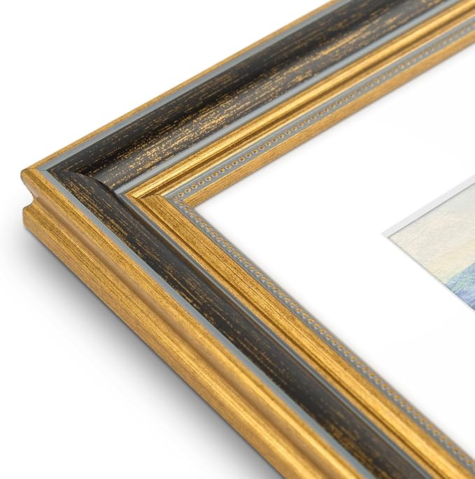 Golden State Art,11x14 Ornate Picture Frame for 8x10 Photo with Mat or 11 x 14 Prints Without Mat, Real Glass Wall Display Horizontally or Vertically (Color: Black Gold)