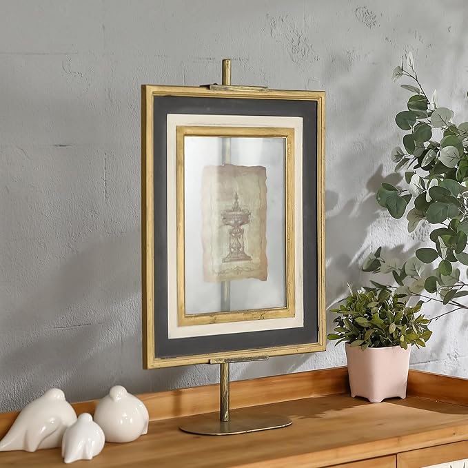 Adjustable Easel Stand for Sign, Metal Heavy Duty Picture Easels for Display, Tabletop Easel Stand for Picture Frames up to 28", Antique Gold Easel Stands with Base for Art Paintings Photos