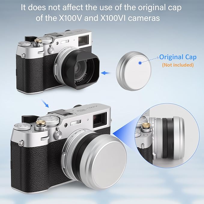 Haoge LH-X54B Square Metal Lens Hood with 49mm Adapter Ring for Fujifilm X100VI Fuji X100V Camera Black