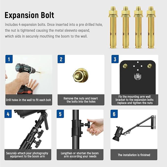 Neewer Wall Mounting Triangle Boom Arm for Photography Strobe Light, Monolight, Softbox, Umbrella, Reflector and Ring Light, Support 180 Degree Rotation, Max Length 4 Feet/125cm (Black)