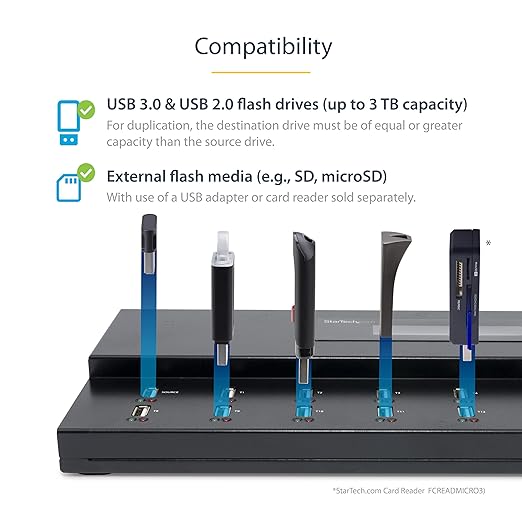 StarTech.com Standalone 1 to 15 USB Flash Drive Duplicator/Cloner/Eraser, Multiple USB Thumb Drive Copier / Sanitizer, System File / Sector-by-Sector Copy, 1.5 GB/min, 3-Pass Erase, LCD, TAA