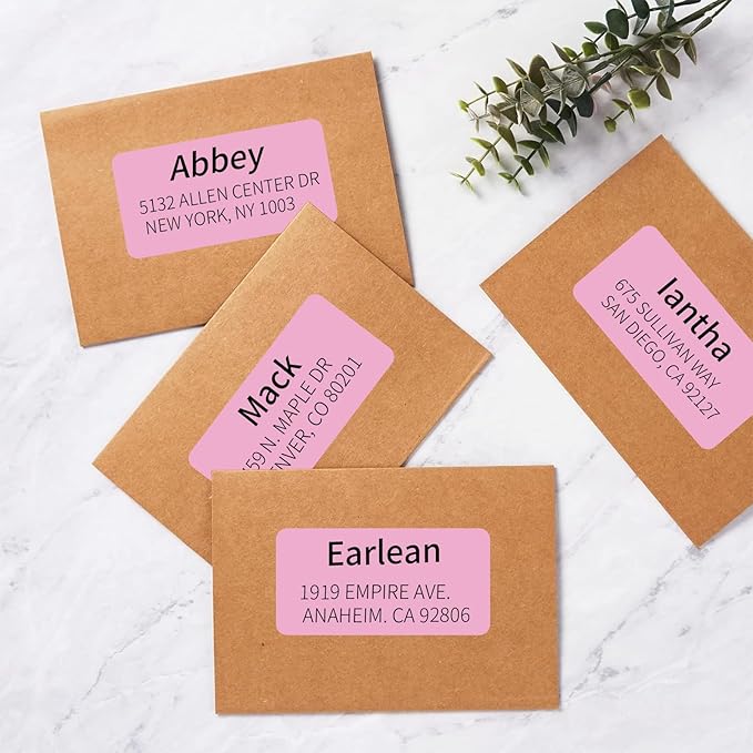 2" x 4" Colored Address Labels, 200 Bright Pink Label Stickers- Laser/Ink Jet Printer Mailing Labels, 8.5"x11" 20 per Sheet