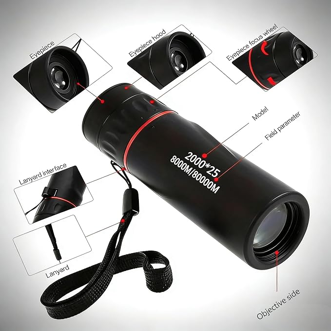 Mini Monocular Telescope with Phone Adapter, 25X Magnification Portable Single Tube for Hiking, Bird Watching, Stargazing, and Outdoor Adventures