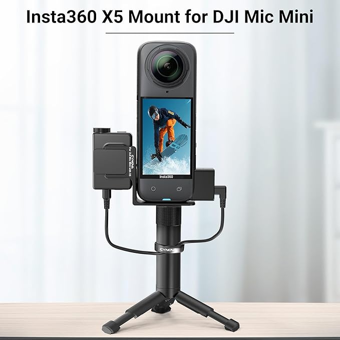 CYNOVA Mount for Insta360 X5 Accessories, Insta 360 X5 Cold Shoe Mount, Invisible Mic Bracket Designed Specifically for DJI Mic Mini（with 3.5mm Audio Cable and Fixed Velcro）
