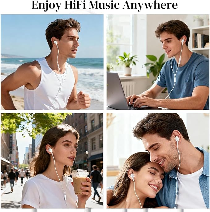 USB C Headphone for Samsung S25 S24 S23 Ultra FE Wired Earbuds in-Ear Type C Earphone with Microphone Volume Control Stereo Noise Canceling for iPhone 17 16 15 Pro Max Pixel 10