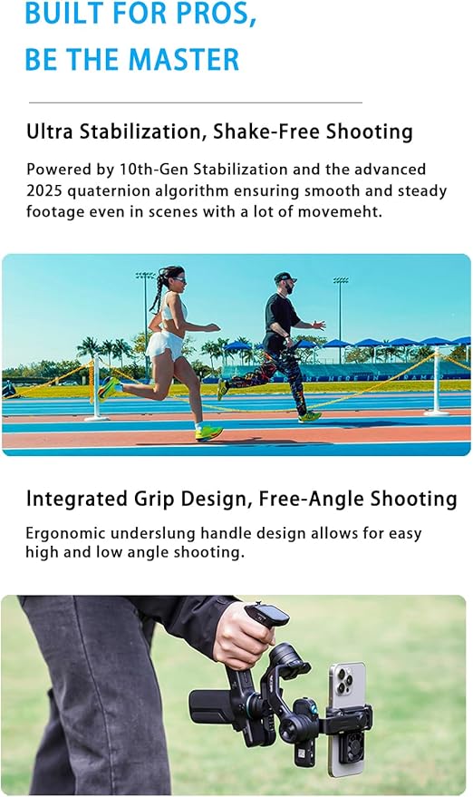 FeiyuTech SCORP Mini 3 Gimbal Stabilizer for Smartphone, Built-in AI Tracking Module & Cooling Fan, 2KG Payload 3-Axis Phone Gimbal with Integrated Grip Design, Gimbal Stabilizer for iPhone & Android
