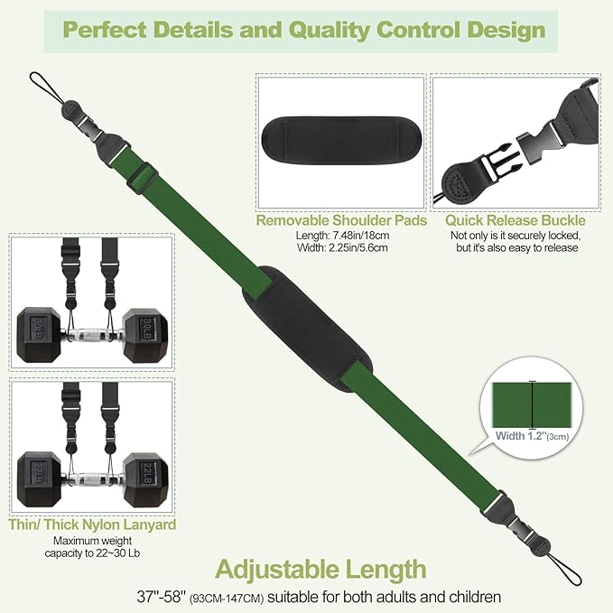 Universal Shoulder Strap, Removable Neoprene Padded Camera Strap, Adjustable Neck Lanyard for iPad, Binocular, Tablet Case, Camera, Luggage Bag (Dark Green Universal Shoulder Strap)