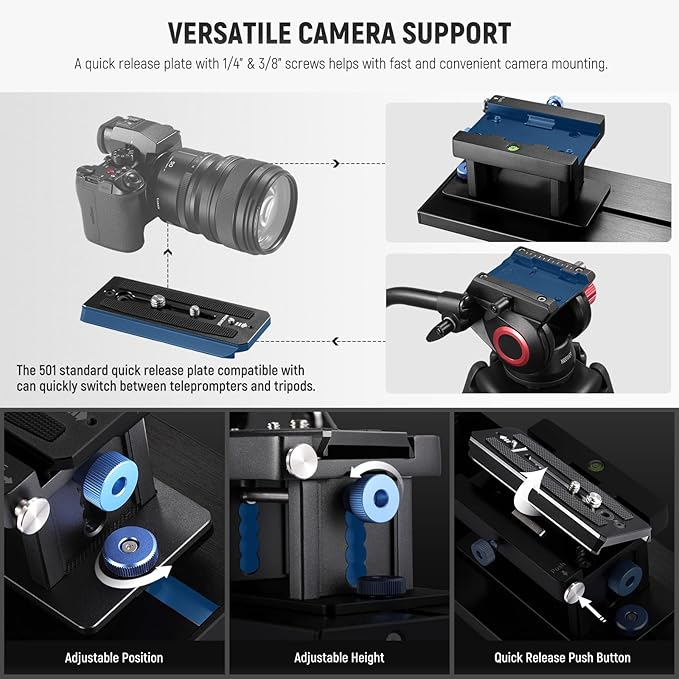 NEEWER Teleprompter X17 II with RT113 Remote/APP Control, 17" HD Beamsplitter All Metal Frame Upgraded Camera Mount QR Plate Compatible with Manfrotto 501PL iPad iPhone, Max Load 44.1Ib, Assembly Free