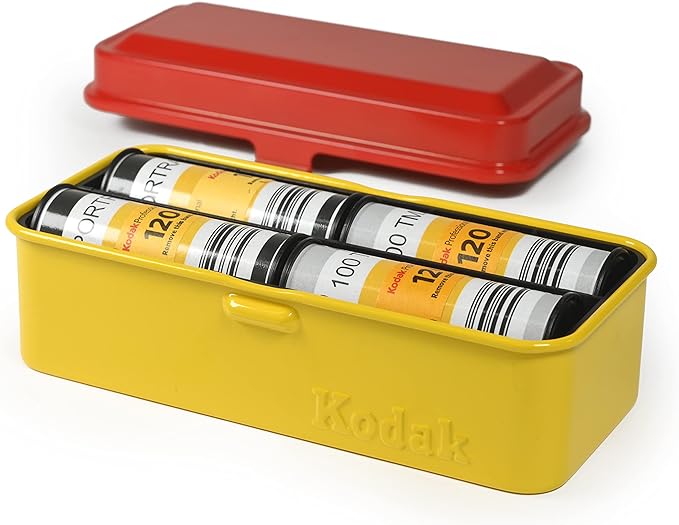KODAK 120/135 Film Case - for 8 Rolls of 120 Films / 10 Rolls of 35mm Films - Retro Steel Case to Sort & Safeguard Film (Film is not Included) (Red)