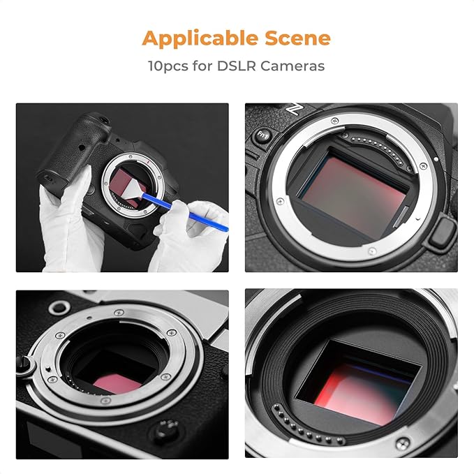 K&F Concept 10 Pack Full-Frame Sensors Cleaning Swabs, DSLR SLR Digital Camera Dry CCD CMOS Clean Swabs Compatible with Nikon Sony Canon DSLR Camera Sensor, 24mm x 20mm