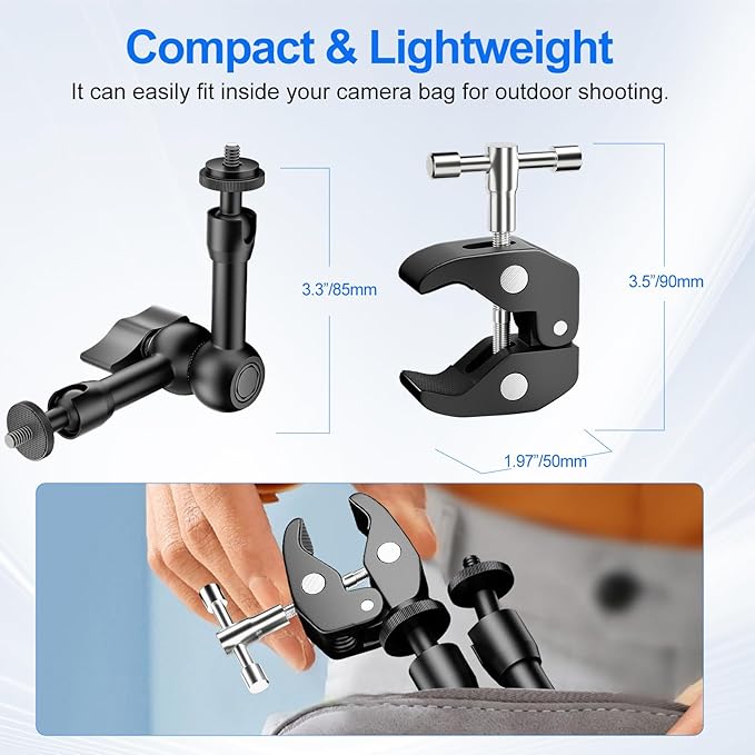 EMART 6inch Articulating Magic Arm Camera Mount with Super Clamp, Friction Power Adjustable Camera Mounts & Clamps with Magicarm and Cold Shoe for Photography/Videography/Webcam/Flash Light