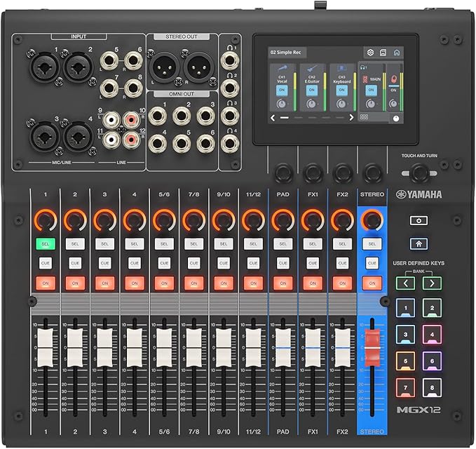 Yamaha MGX12 18ch Digital Mixing Console, Dual USB-C Audio Interface, Includes Cubase Al, WaveLab Cast LE, Basic FX Suite and Steinberg Plus Software Bundle, Black MGX12 B