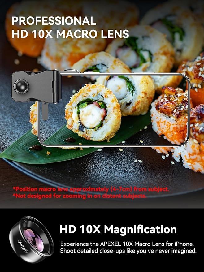 APEXEL Professional Macro Photography Lens with Fill Light for Smartphone, Macro Lenses for iPhone, Samsung, Galaxy, Android Phone(Fits for Almost All Phone), Cell Phone Lens Attachment for iPhone