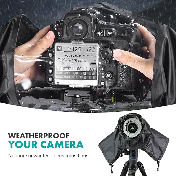 Movo CRC01 Waterproof Nylon Camera Rain Cover with Enclosed Hand Sleeves Compatible with Canon EOS, Nikon, Sony, Olympus, Pentax and Panasonic DSLR Cameras
