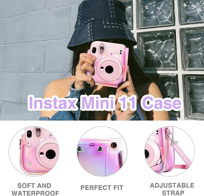 WOGOZAN Mini 11 Accessories for Fujifilm Instax Mini 11 Instant Camera Include Case, Color Filters, Photo Album, 2x3 Frames, Selfie Lens and Stickers (Transparent Pink) (No Camera)
