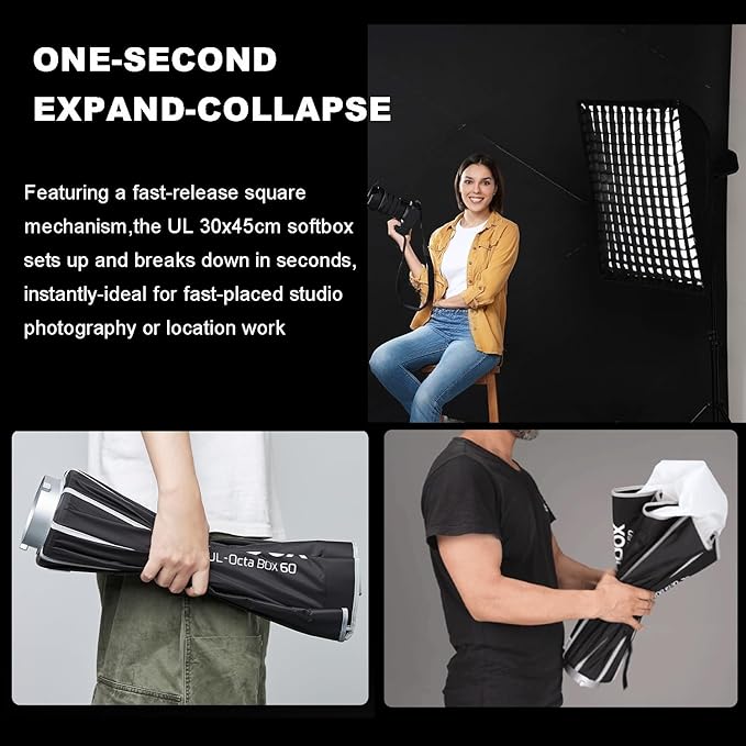 Godox 2pc Quick Release Softbox,UL 12"x18"/30x45cm Bowens Mount Square Soft Box with Grid,Diffuser,Carry Bag for Studio Strobe Flash Continuous Light,Outdoor Photography Video Recording,Live Streaming