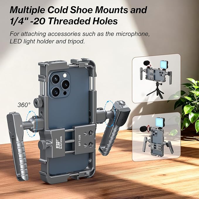 Universal Phone Cage, Smartphone Video Rig Kit with Handles, Handheld Filmmaking Vlog Case Stabilizer for Videomaker, All-in-One Mobile Video Kit, Quick Release Universal Phone Video Rig Kit