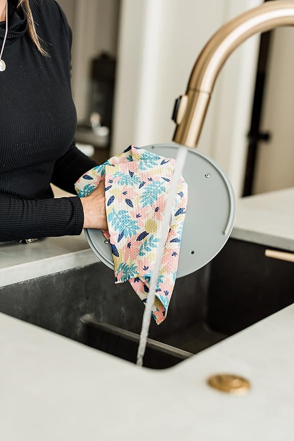 Waffle Weave Dish Cloths || 5 Pack || Highly Absorbent || Double Sided || Soft Premium Microfiber Cleaning Cloth || 12x12 inches (Floral)