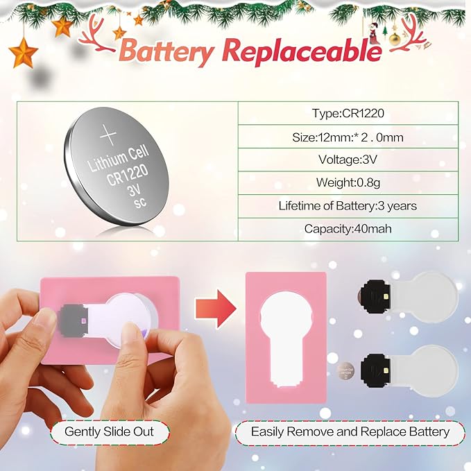 Credit Card Lights, Mini Portable Led Pocket Lamps Light Foldable Wallet Purse Lamps for Christmas Gift Party Favors, 10 pcs Pink Card White Color Light