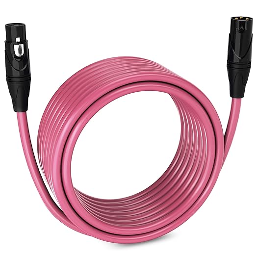 LyxPro 30 Feet XLR Microphone Cable Balanced Male to Female 3 Pin Mic Cord for Powered Speakers Audio Interface Professional Pro Audio Performance and Recording Devices - Pink
