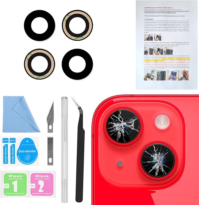 ASDAWN Back Rear Camera Lens Glass Replacement for iPhone 14 6.1 inch and 14 Plus 6.7 inch with Pre-Installed Adhesive, Back Lens Glass with Installation Manual + Repair Tool Set