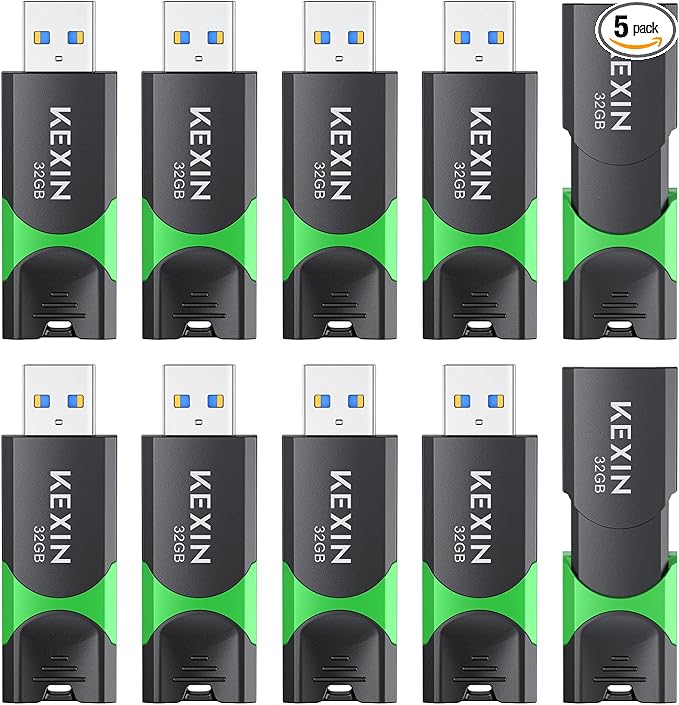 KEXIN 10 Pack 32GB Flash Drive USB 3.0 Flash Drive 32G Thumb Drive 3.0 USB Drive Bulk Jump Drive Swivel Pen Drive with LED Indicator 32G 10Pack Black+ Green