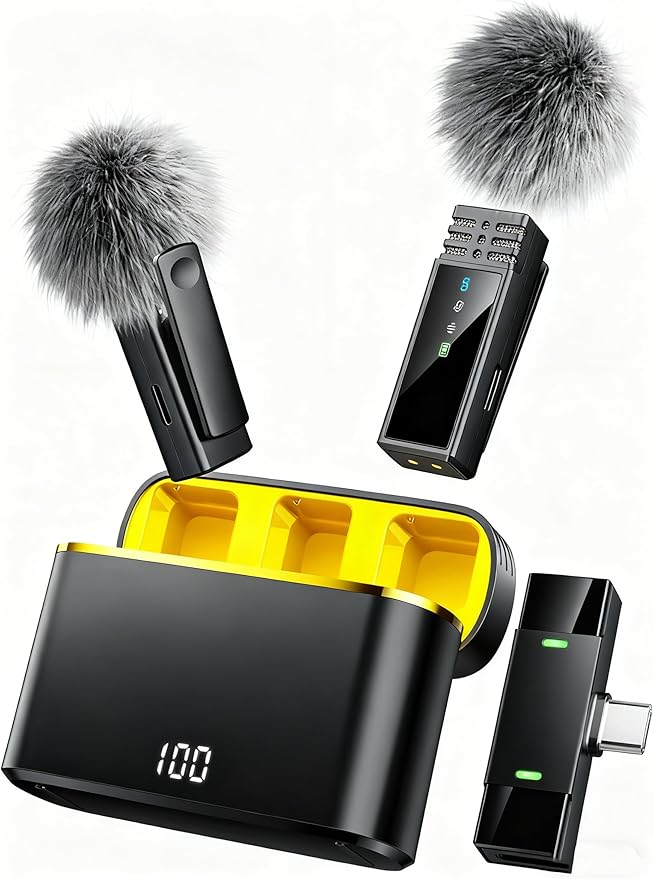 Wireless Lavalier Microphone for iPhone 15/16/17/Android, Lapel Mic with All-in-One 24H Charging Case, Noise Reduction, USB C Plug & Play Clip Mic for Video, Interview, YouTube, TikTok, Podcast, Vlog
