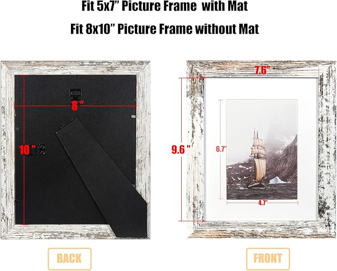 kennethan 8x10 Rotten White Wooden Picture Frame 2 Pack- Made to Display Pictures 5x7 with Mat or 8x10 Without Mat for gift,home decoration