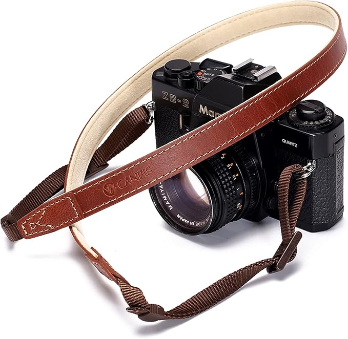 CANPIS CP008 Camera Shoulder Neck Strap compatible with Canon Nikon Leica Fuji Sony Olympus etc. Brown Color, Adjustable Length, Slim with Flocking Comfortable Pad