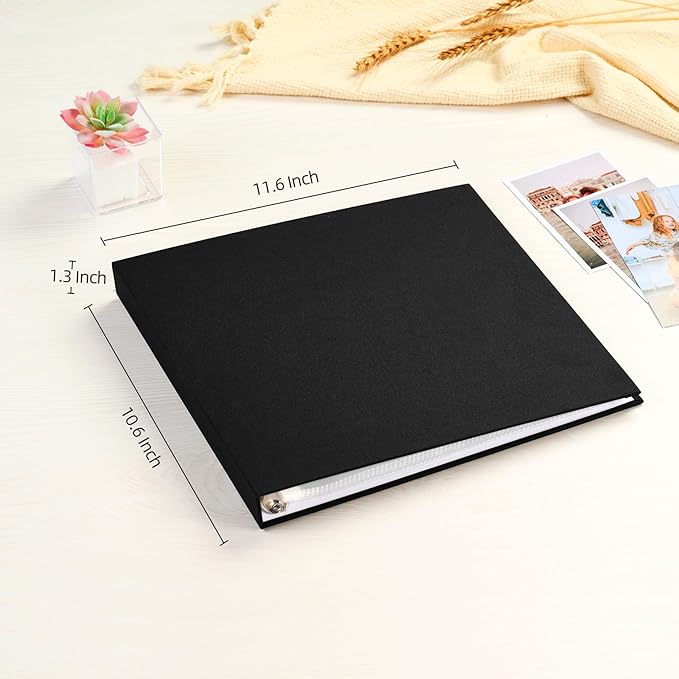 Mublalbum 10x10 Inch Large 3 Ring DIY Scrapbook Photo Album with 20 Plastic Sleeves 40 Pages Linen Cover Folder Binder for Baby Travel Wedding Anniversary and DIY Projects (Black)