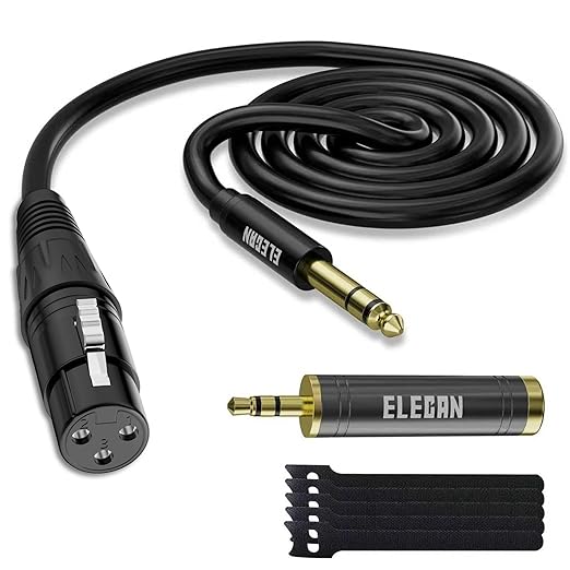 Elecan 6.35mm (1/4 Inch) TRS Male to XLR Female Cable 6 Ft, Balanced Professional Shielded Stereo Microphone Cable Cord, Gold Plated for Mixer AMP Speaker Amplifier with 6.35 to 3.5mm Adapter+Ties
