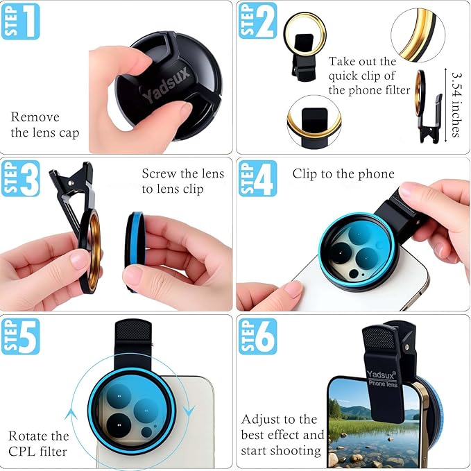 52mm Phone CPL Polarizer Lens Filter Kit, iPhone Camera Attachment, Compatible with iPhone 12-16 Pro/Pro Max (Red Filter)