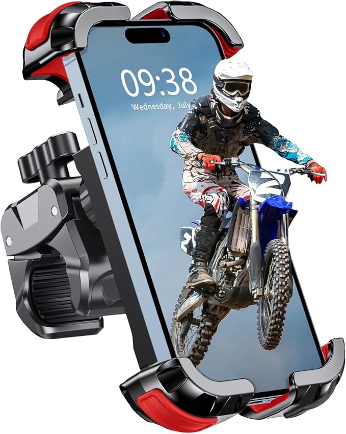 Motorcycle Phone Mount [Secure Grip][Anti-Drop], Upgrade Bike Phone Holder [1s Stable Lock], 360° Rotatable Phone Holder for Mountain Bike/ATV/Scooter, Fits for iPhone/Samsung 4.7-6.7"