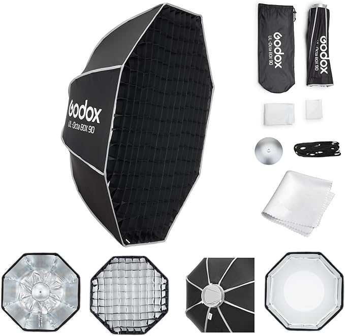 Godox Softbox Godox Octa-90 Bowens Mount Octagonal Softbox, 35.4Inch/90Cm Quick Release SOFTBOX, with Diffusers/Grip/Diffuser Plate,Compatible with GODOX/Aputure/SMALLRIG/Neewer(UL-Octa Box 90)