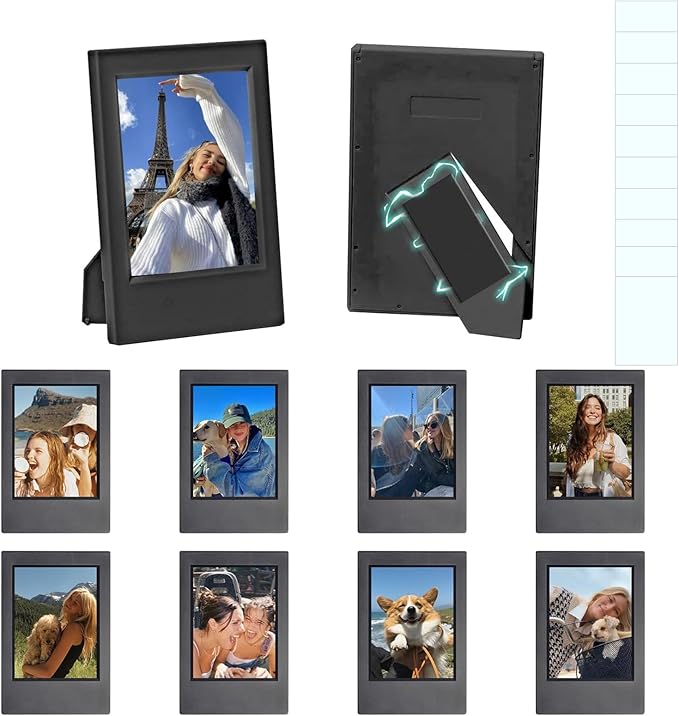 WOGOZAN 2x3 Mini Picture Frame for Fujifilm Instax Mini 12/11/99/41/40/SE/EVO Classic Polaroid Frames 2.15x3.4 Inches Photo Picture Frame with Magnetic Sticker and Protective Film (Black) (10 Pack)