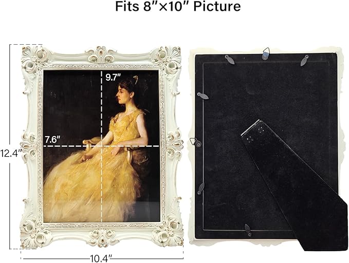 CISOO 8x10 Vintage Picture Frame White Antique Ornate Photo Frame, for Table Top and Wall Display, Decorative Floral Design Retro Home Decor, Photo Gallery Art