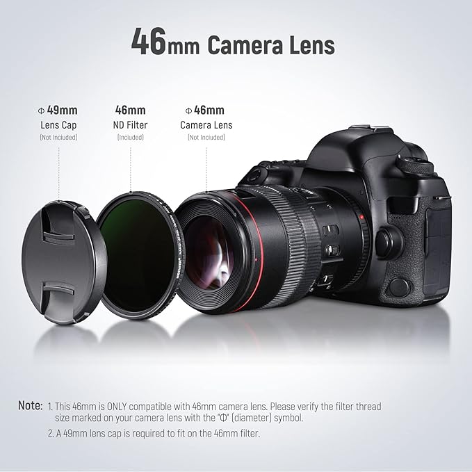 NEEWER 46mm HD Variable ND Filter ND2-ND32 (1-5 Stops) No X Cross/Optical Glass/30 Layer Nano Coated/Ultra Slim Aluminum Alloy Frame/Water Repellent/Anti Scratch Adjustable Neutral Density Filter