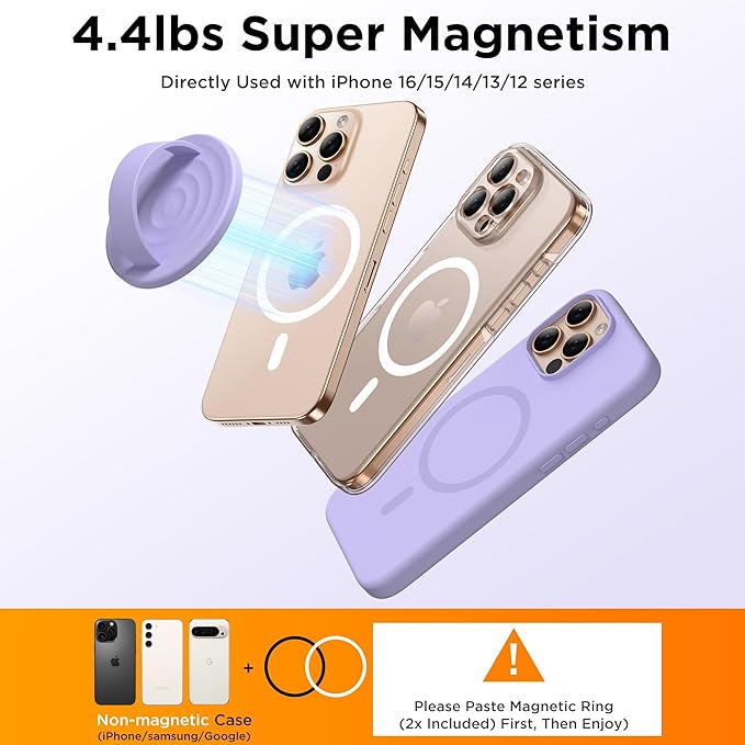 Magnetic Phone Grip Ring Holder, Liquid Silicone Magnet Cell Phone Grip Finger Loop, Compatible with Magsafe, Back of Phone for iPhone 17/16/15/14/13/12 Series, Lilac Purple