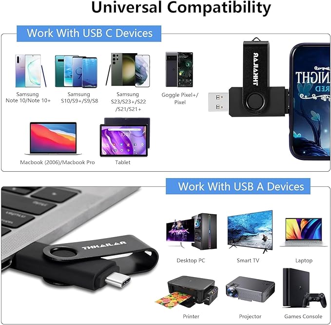 Thkailar 512GB Flash Drive 2 in 1 USB Flash Drive with Type C & Type A Ports,Thumb Drive,USB Stick for Android Phone/Tablet/PC/MacBook Pro/Air