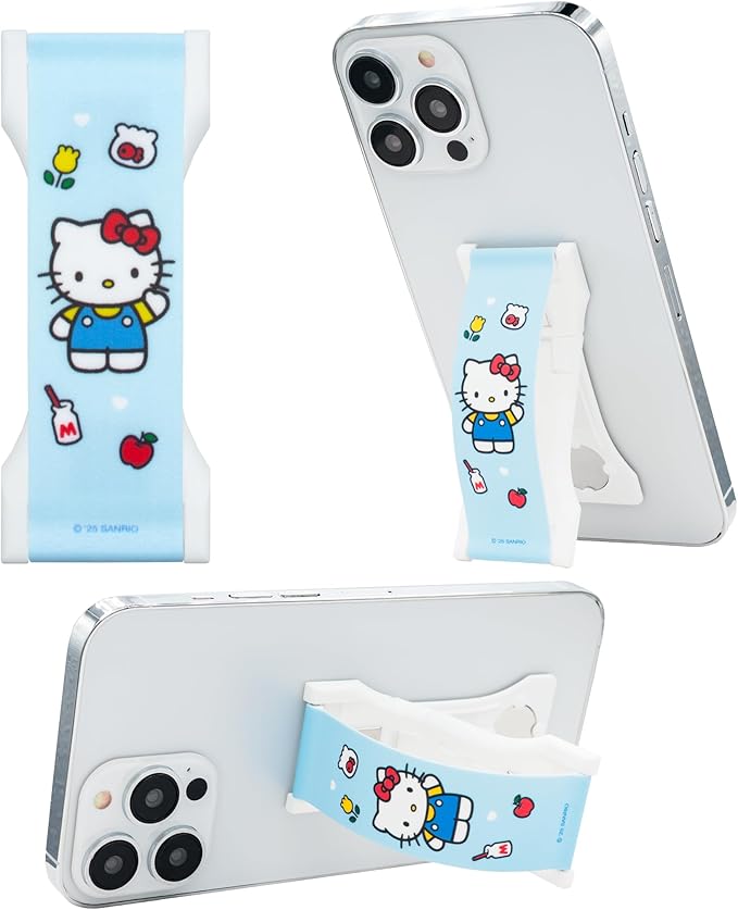Hello Kitty on White Base - Magnetic Phone Grip with Kickstand – Silicone Phone Strap for Smartphones & Tablets