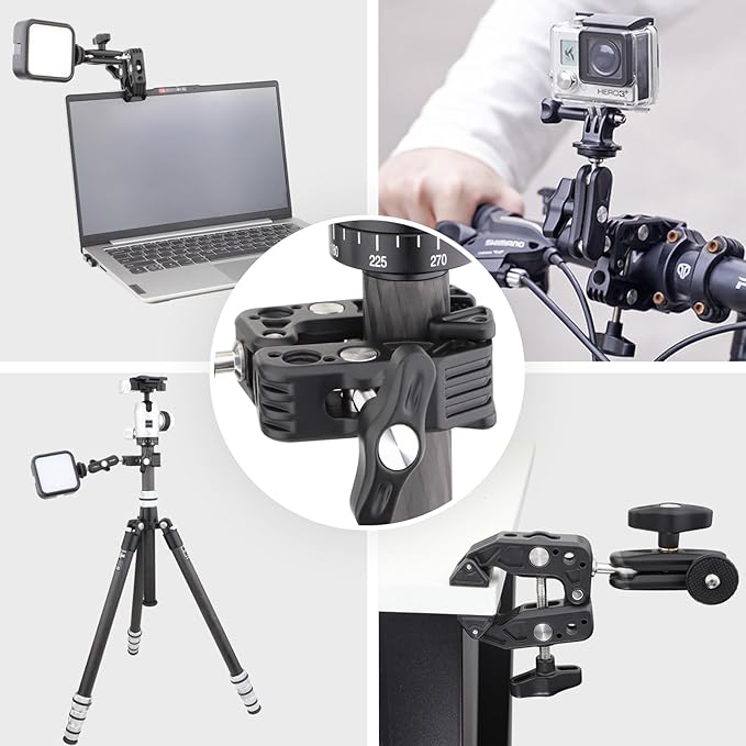 Bike Bicycle Motorcycle Camera Monitor Selfie Extension Mount for GoPro Hero 12 11 10 DJI Action 4 3 Insta360 X3,Universal Super Crab Clamp with 360° Double Ballhead Magic Arm for Outdoors Vlog