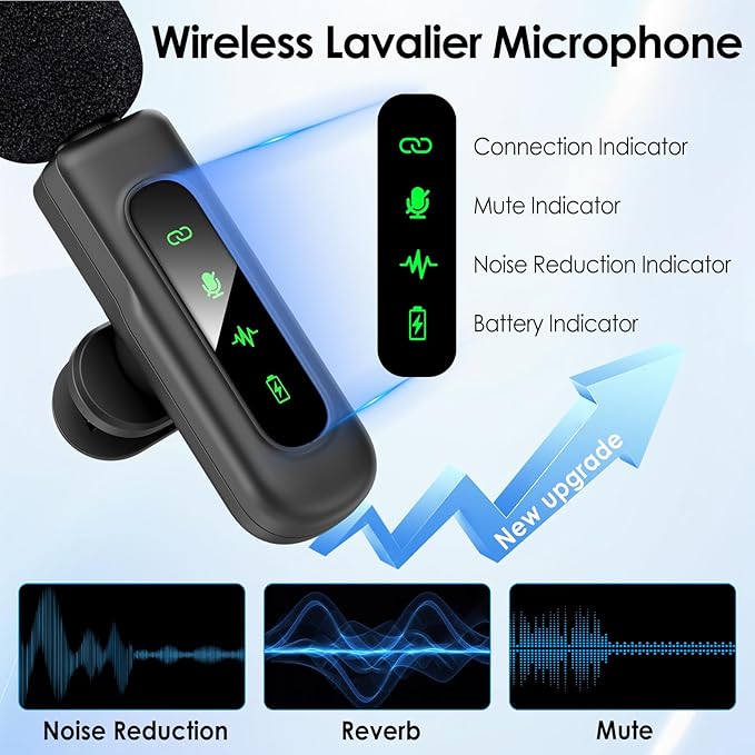 USB C Mini Wireless Lavalier Microphone for iPhone/Android,Lapel Mic with Magnetic Clip-on for Record Video，Lav Mic with LED Display Podcast Vlog Content Creator Interview