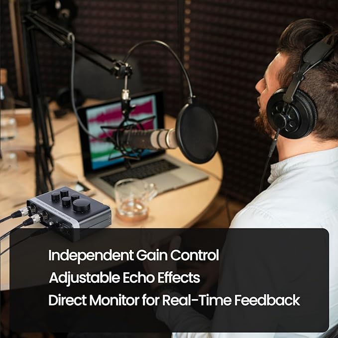 USB Audio Interface with 2X XLR/TRS Inputs, Phantom Power, USB-A/C Connectivity Perfect for Recording, Live Streaming, Podcasting Home Studio Use by Musicians Content Creators(OS3)