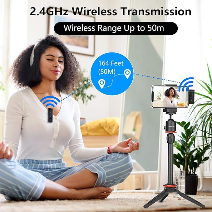 Saramonic Wireless Lavalier Microphone for iPhone,MFi Certified, Plug Play Noise Cancelling Lapel Mic,196ft Transmission,10H Working Time,Cordless Clip on Mic for Video Recording Live Streaming