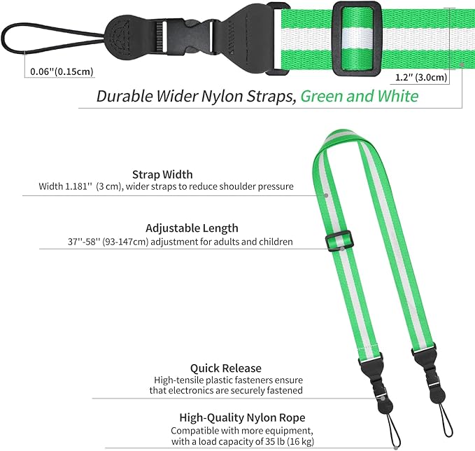 Adjustable Shoulder Strap, Comfortable for Camera Neck Lanyard iPad Strap iPad Strap for iPad, Camera, Binocular, Crossbody, Tablet, Laptop, Binocular, Luggage Bag(Green & White A48)