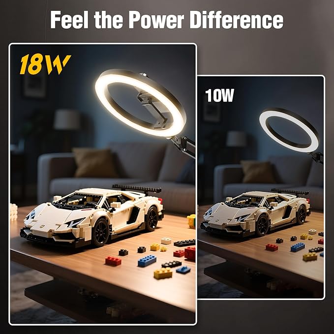 Upgrade 18W Ring Light Tripod iPhone for Desk, Ultra Bright 1800Lumens Overhead Camera Mount Circle Light with Remote Control & Phone Holder for Video Recording,Photography,Streaming,TikTok,YouTube