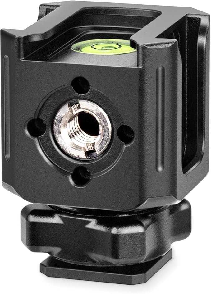 Zeadio Universal Camera Mount with 3 Cold Shoe Mounts, Hot Shoe Base & 1/4"-20 Thread | Built-in Level | Multi-Device Monitor/Light Mount Holder
