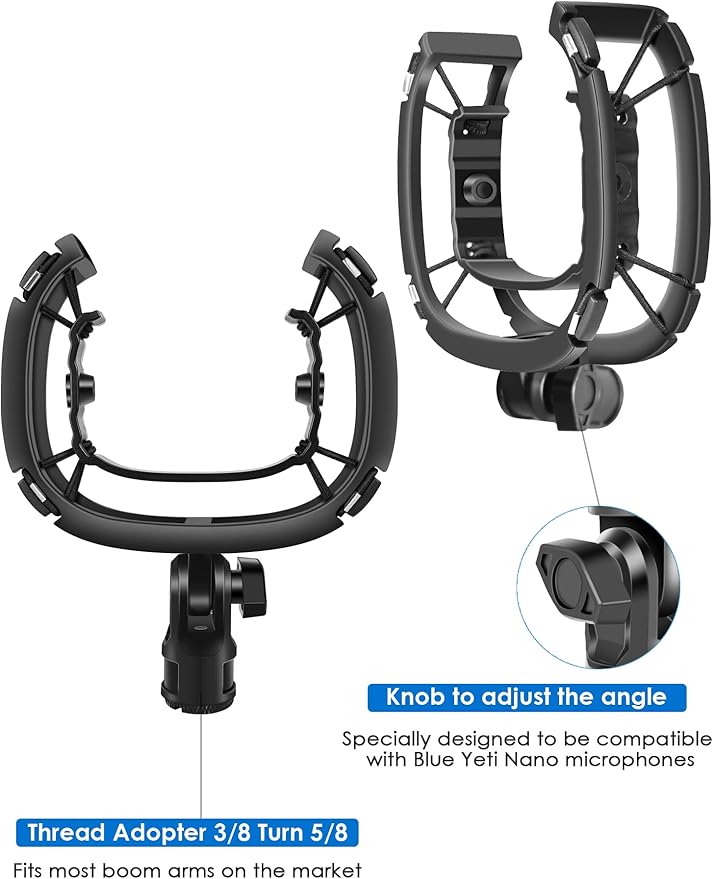 Yeti Nano Shock Mount with Pop Filter, Custom Built for Yeti Nano Mic，Anti-Vibration Suspension Shock Mount Holder Clip Compatible with Blue Yeti Nano Microphones