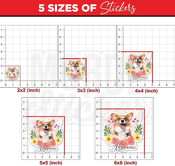Custom Dog Cat Photo Sticker Personalized Flower Pet Name Portrait Face Photos Waterproof Die-Cut Vinyl Stickers for Laptop, Water Bottle, Scrapbook, Luggage, Funny Cute Aesthetic Decor Gifts