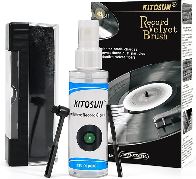 Vinyl Record Cleaner Kit Anti-Static Velvet Brush with Small Stylus Cleaner Brush 60ml Cleaner Spray Liquid for LP Vinyl Records Daily Maintenance Keep Great Sounding Extent Life